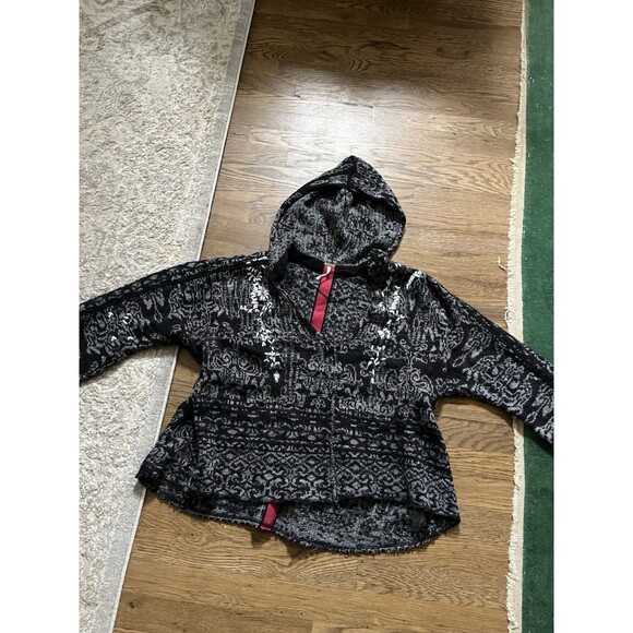 Free People Womens S Bohemian Fall Winter Scoop Neck Embroidered Sweater Hood Bk - Picture 4 of 9